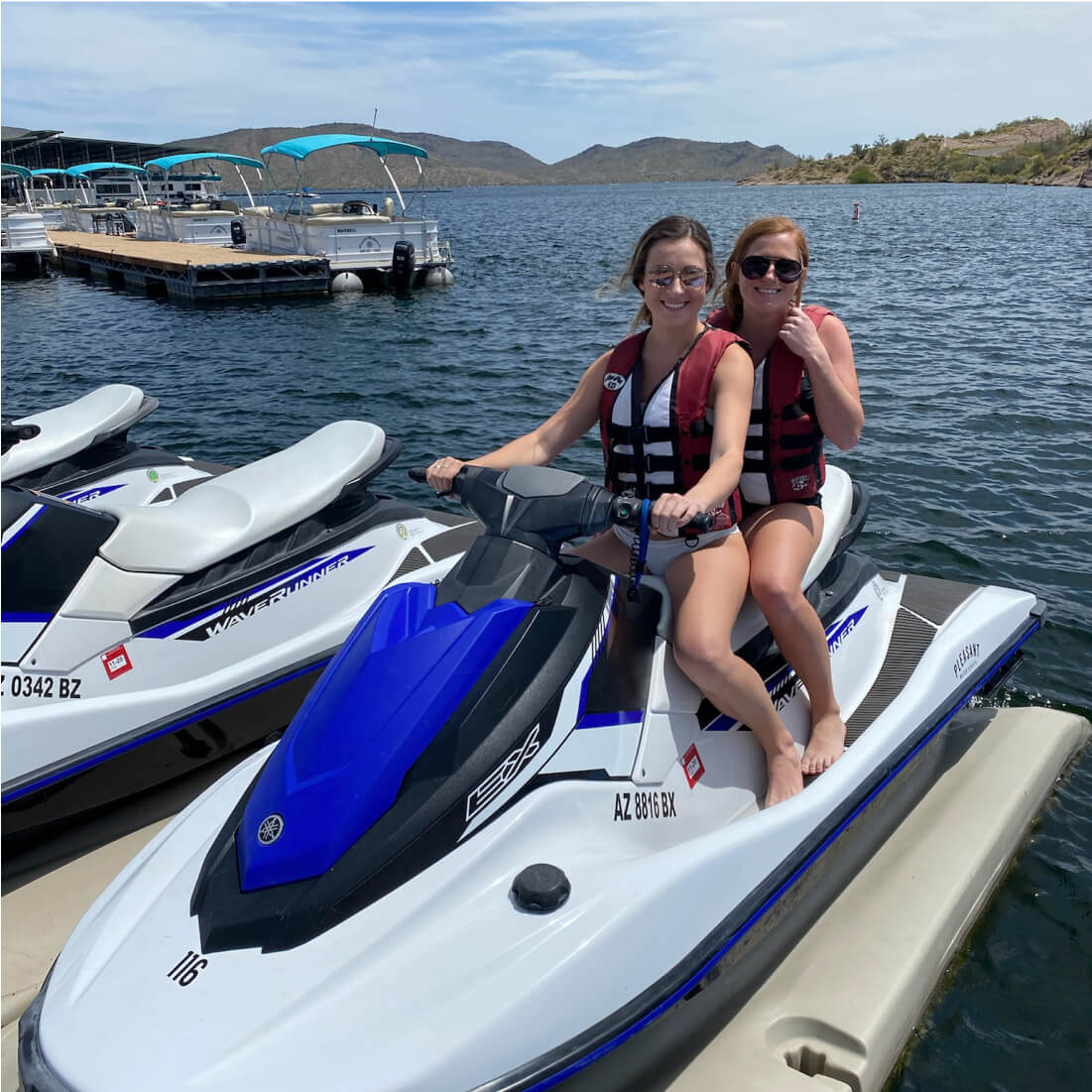 Two girls on a jet ski on Lake Pleasant